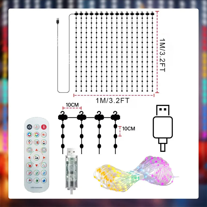 Smart LED Christmas Curtain Lights with App and Remote Control