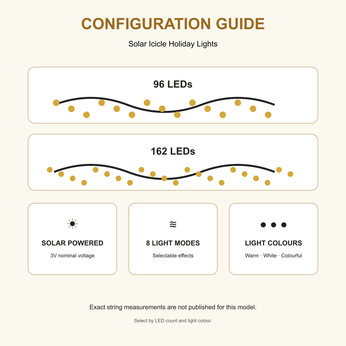Solar icicle holiday lights LED count and configuration guide