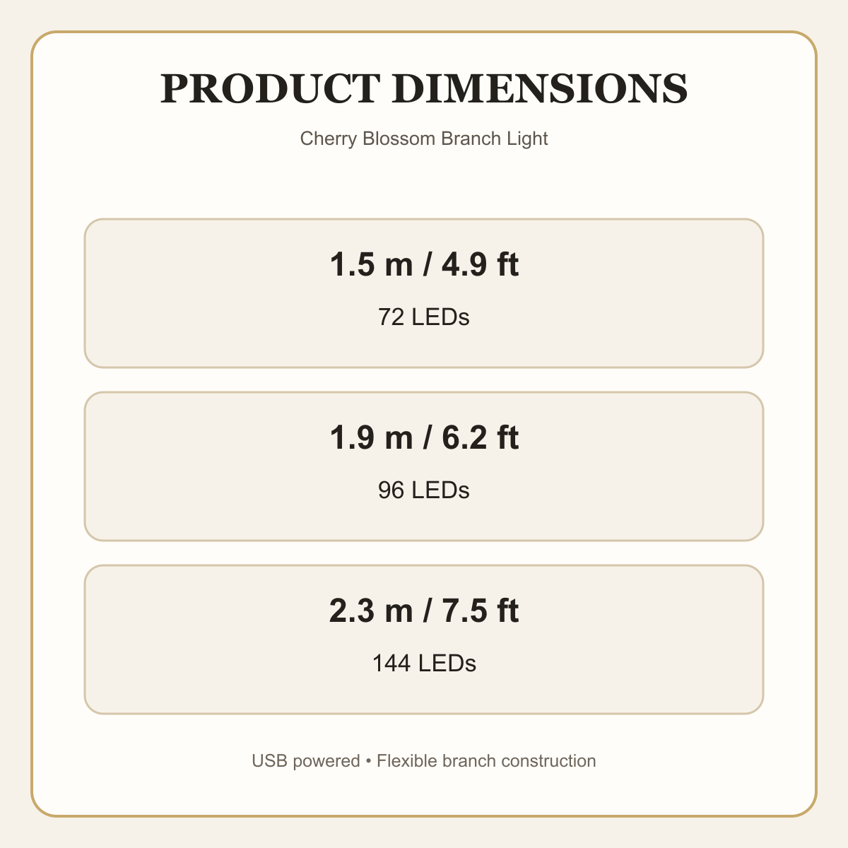 Cherry blossom branch light dimensions chart
