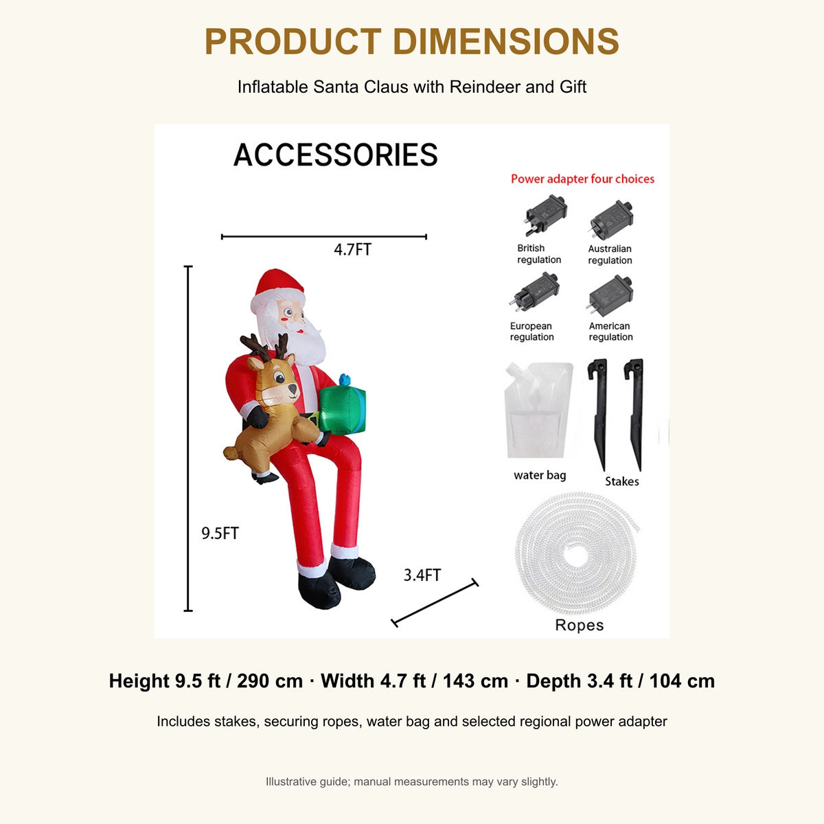 9.5 ft inflatable Santa Claus product dimensions guide