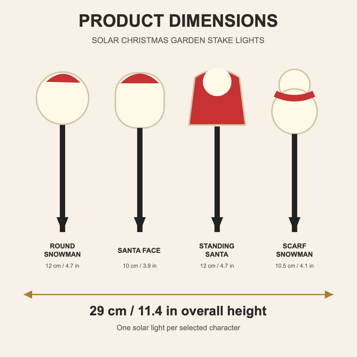 Solar Christmas garden stake light dimensions chart