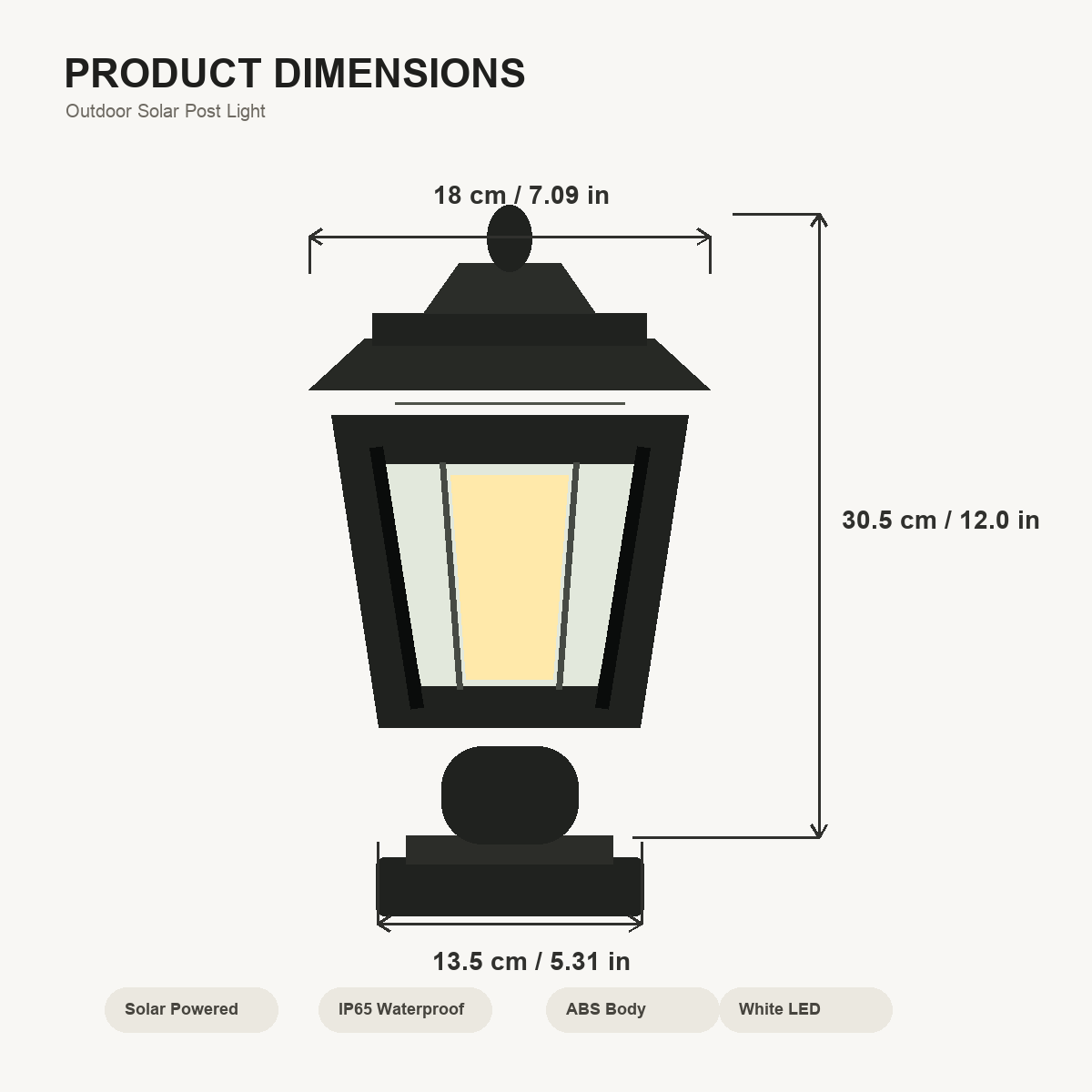 Solar Pier Mount Post Light – Black Outdoor Lantern