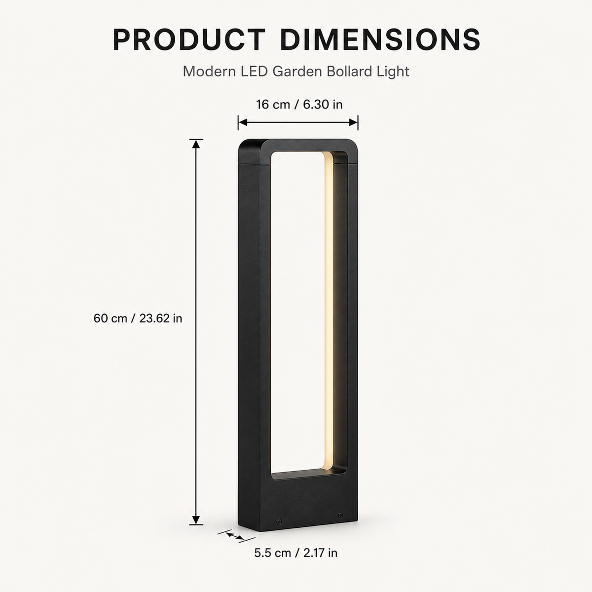 60 cm Sand Black LED Garden Bollard Light