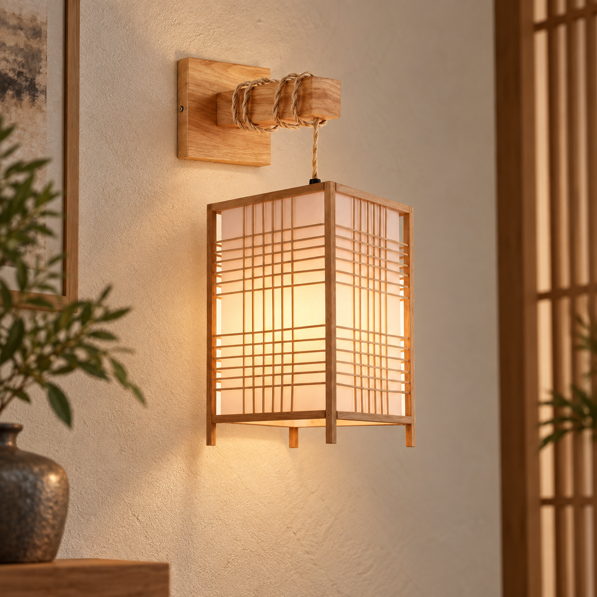 Shoji handwoven bamboo wall lantern, 15 by 25 cm