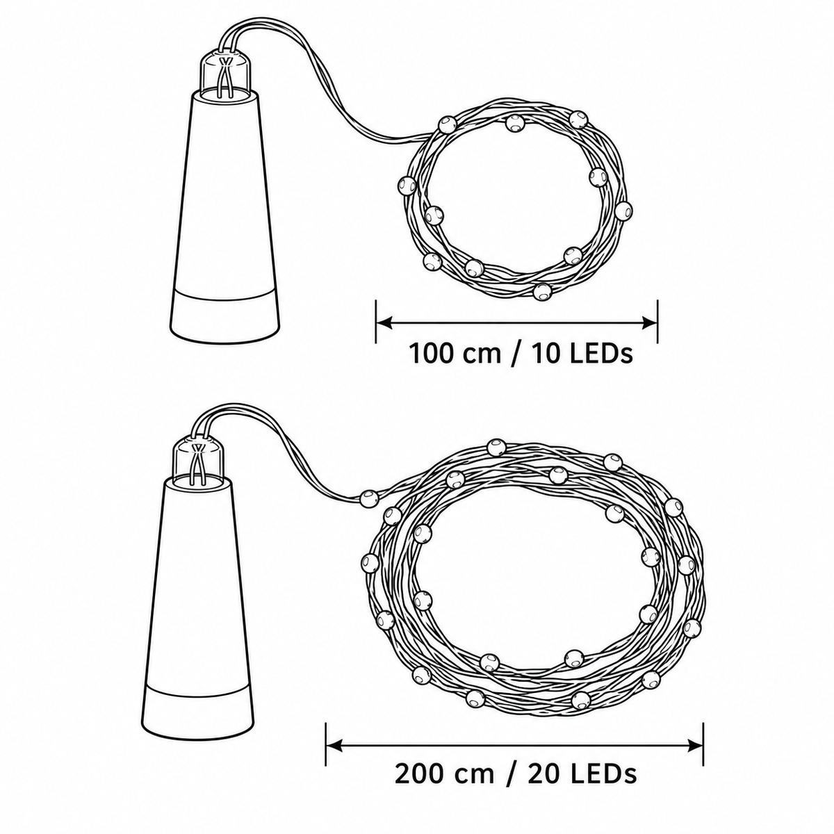 Cork bottle light dimensions in centimetres