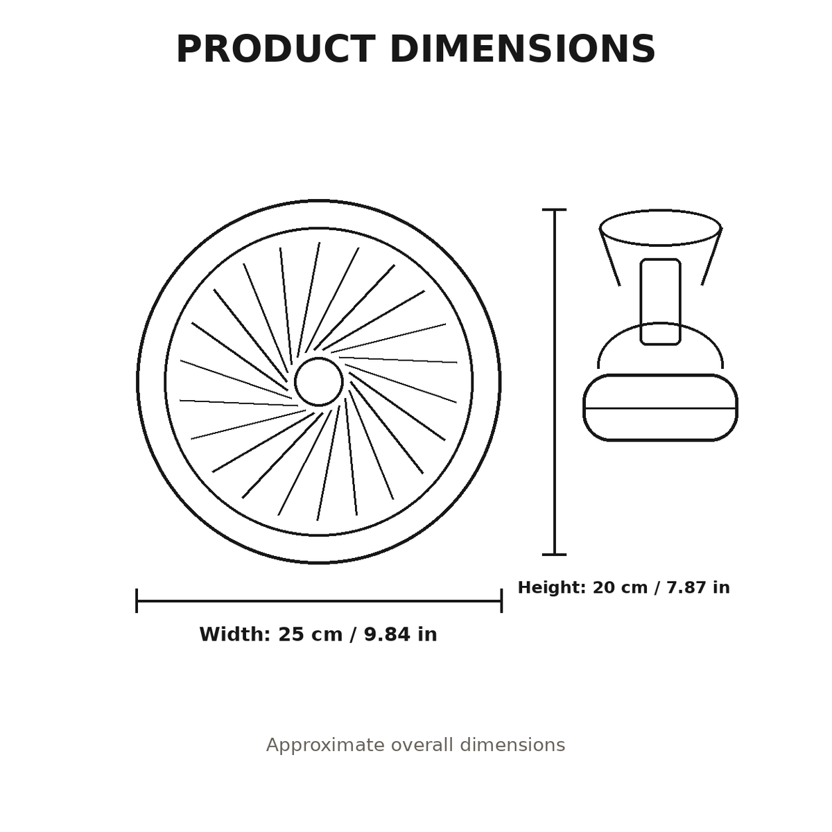 E27 LED ceiling fan light dimensions: 25 cm wide and 20 cm high