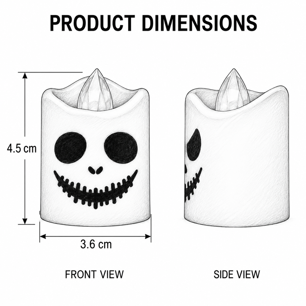 Halloween LED candle dimensions: 4.5 cm high and 3.6 cm wide