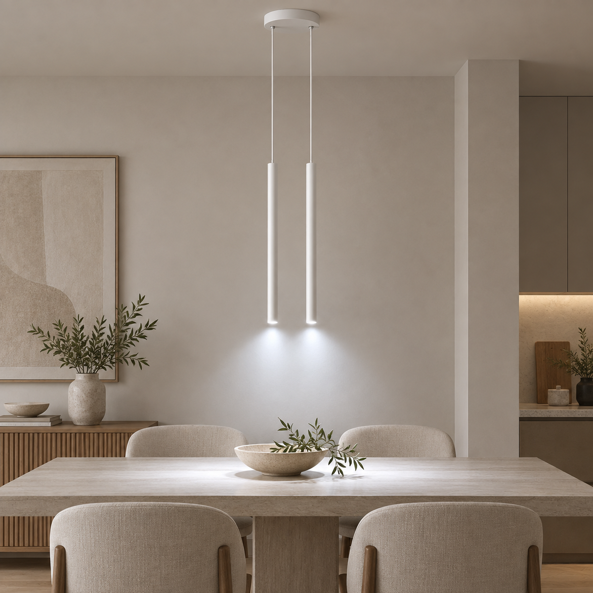 White - Two Heads Modern Nordic Tube LED Pendant Light, 50 cm, Cool White 6000K