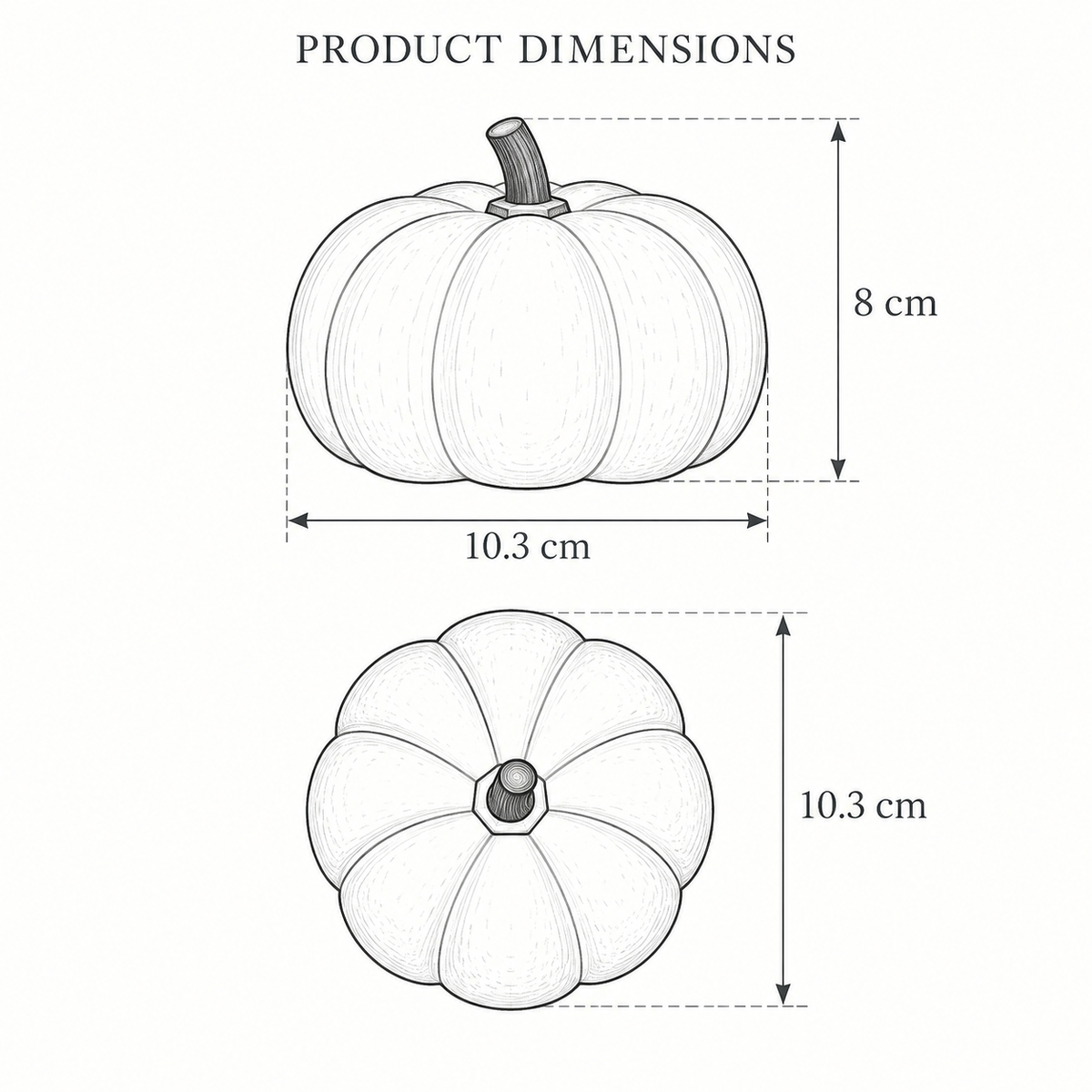 Pumpkin night light metric dimensions: 10.3 cm wide, 10.3 cm deep and 8 cm high