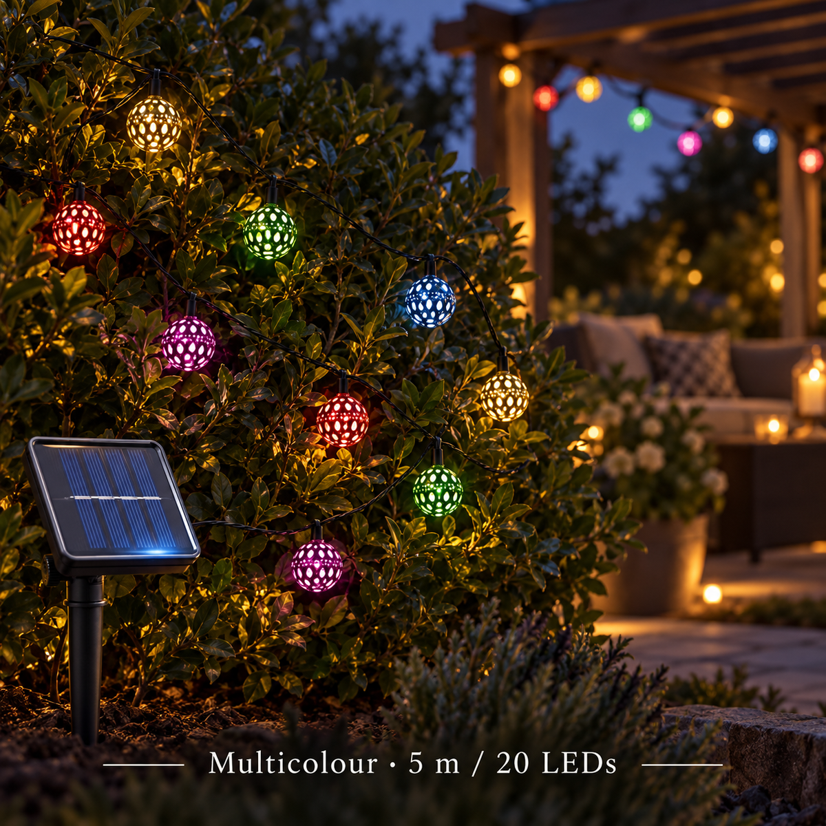 Multicolour / 5 m / 20 LEDs Moroccan ball solar string lights