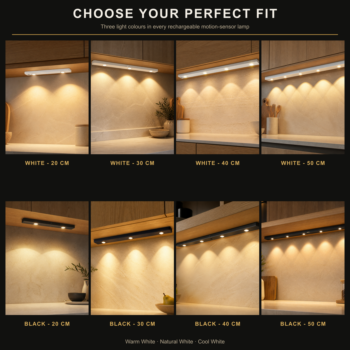 Rechargeable Motion Sensor Cabinet Light — 3-Colour Dimmable LED