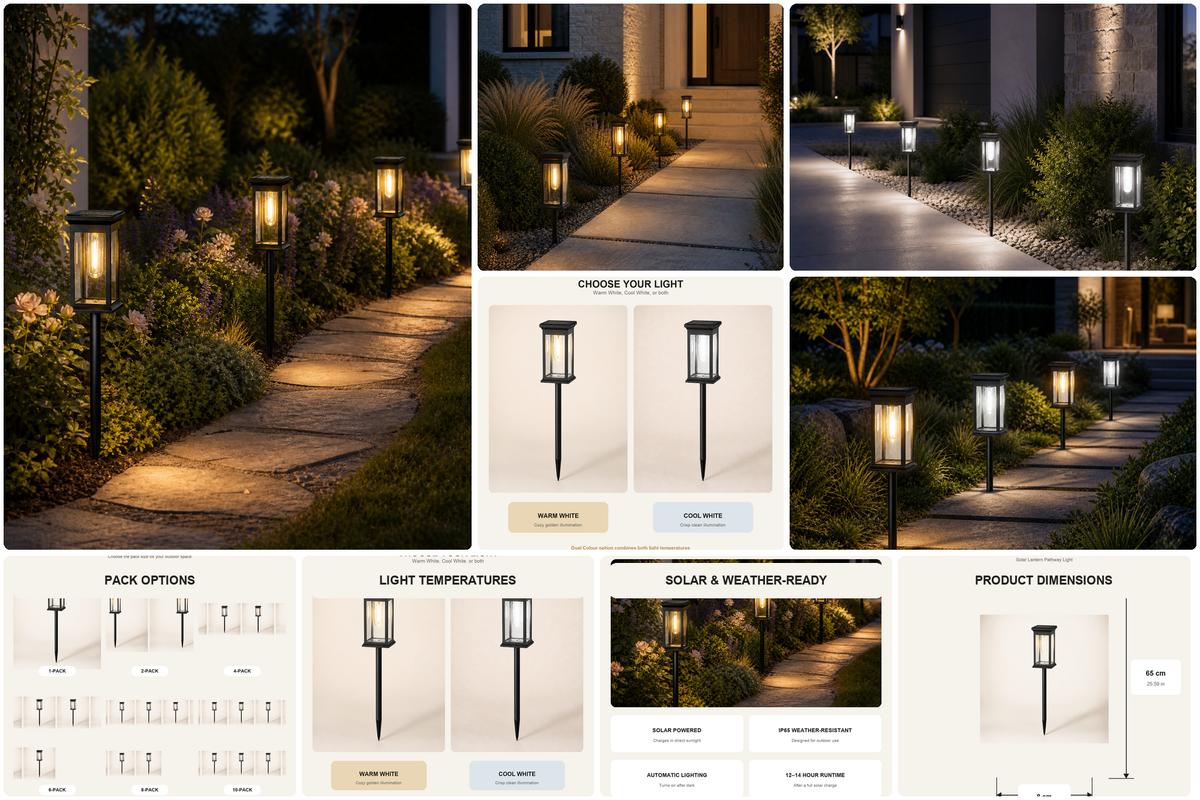 Solar Lantern Pathway Lights – Warm, Cool or Dual White