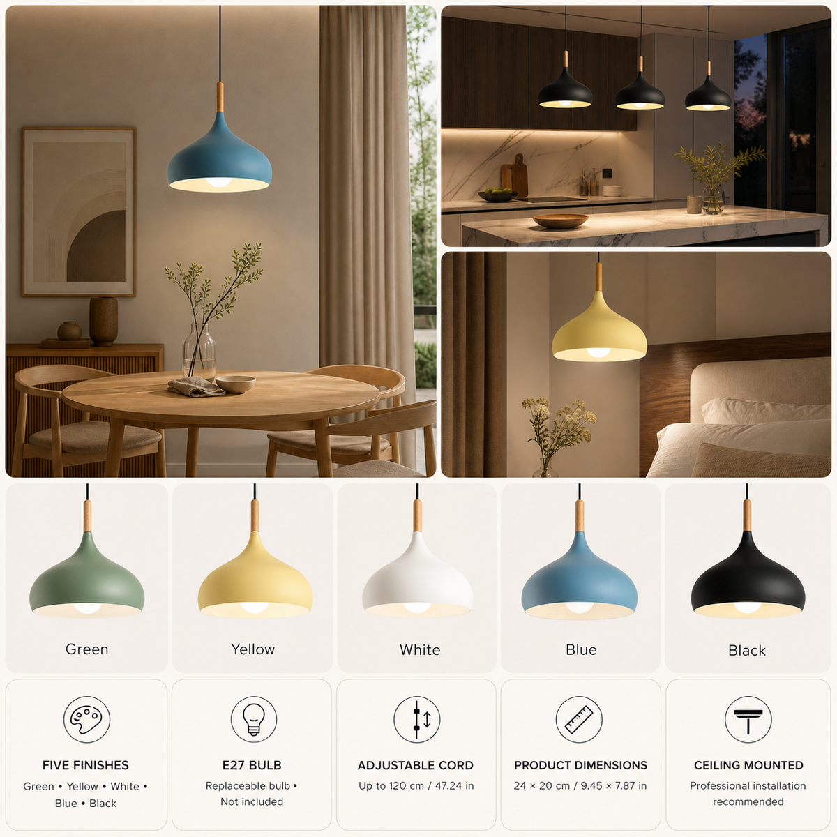 Macaron Dome Pendant Light | 24 cm E27
