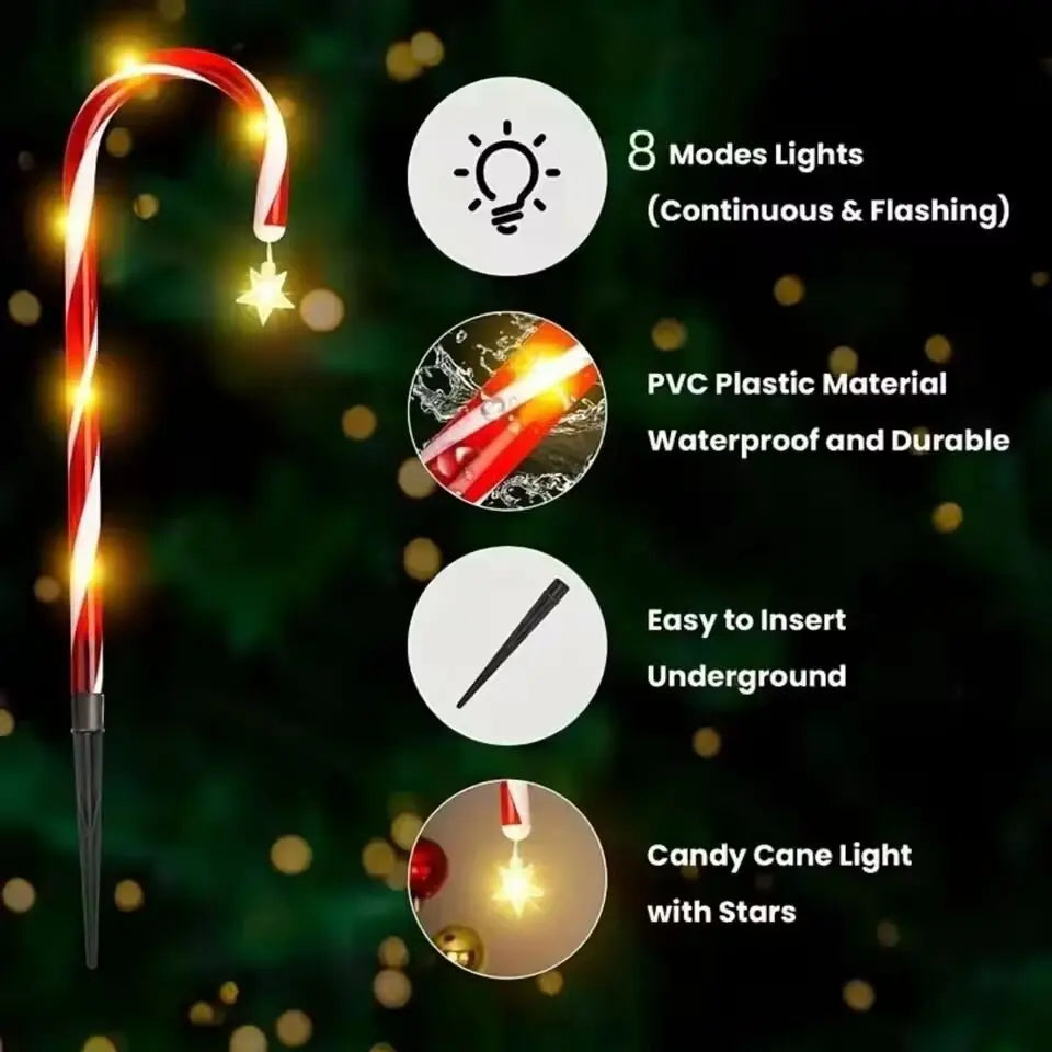 Solar Candy Cane Pathway Lights — Set of 5 or 8