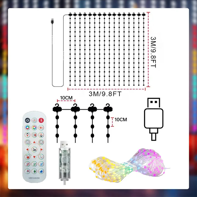 Smart LED Christmas Curtain Lights with App and Remote Control