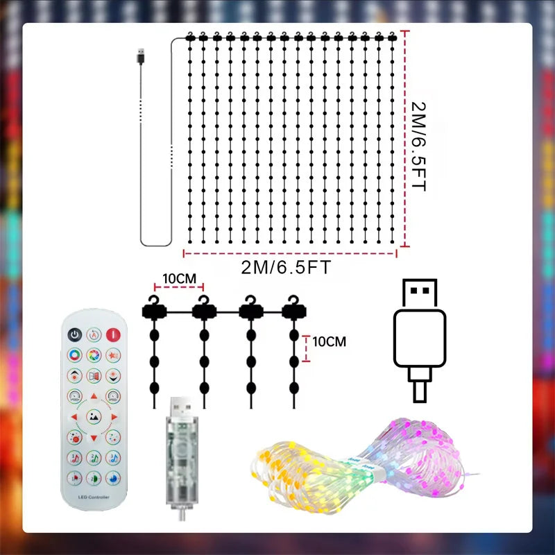 Smart LED Christmas Curtain Lights with App and Remote Control