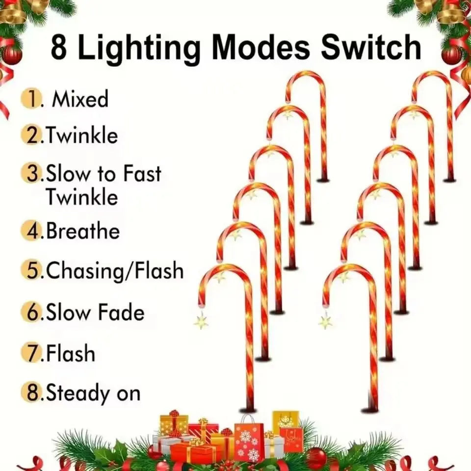 Solar Candy Cane Pathway Lights — Set of 5 or 8
