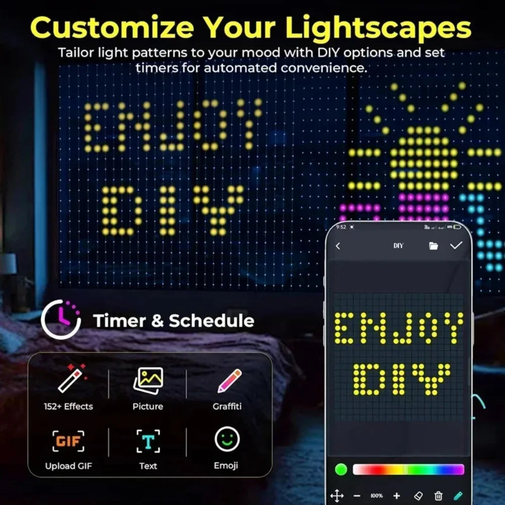 Smart LED Christmas Curtain Lights with App and Remote Control