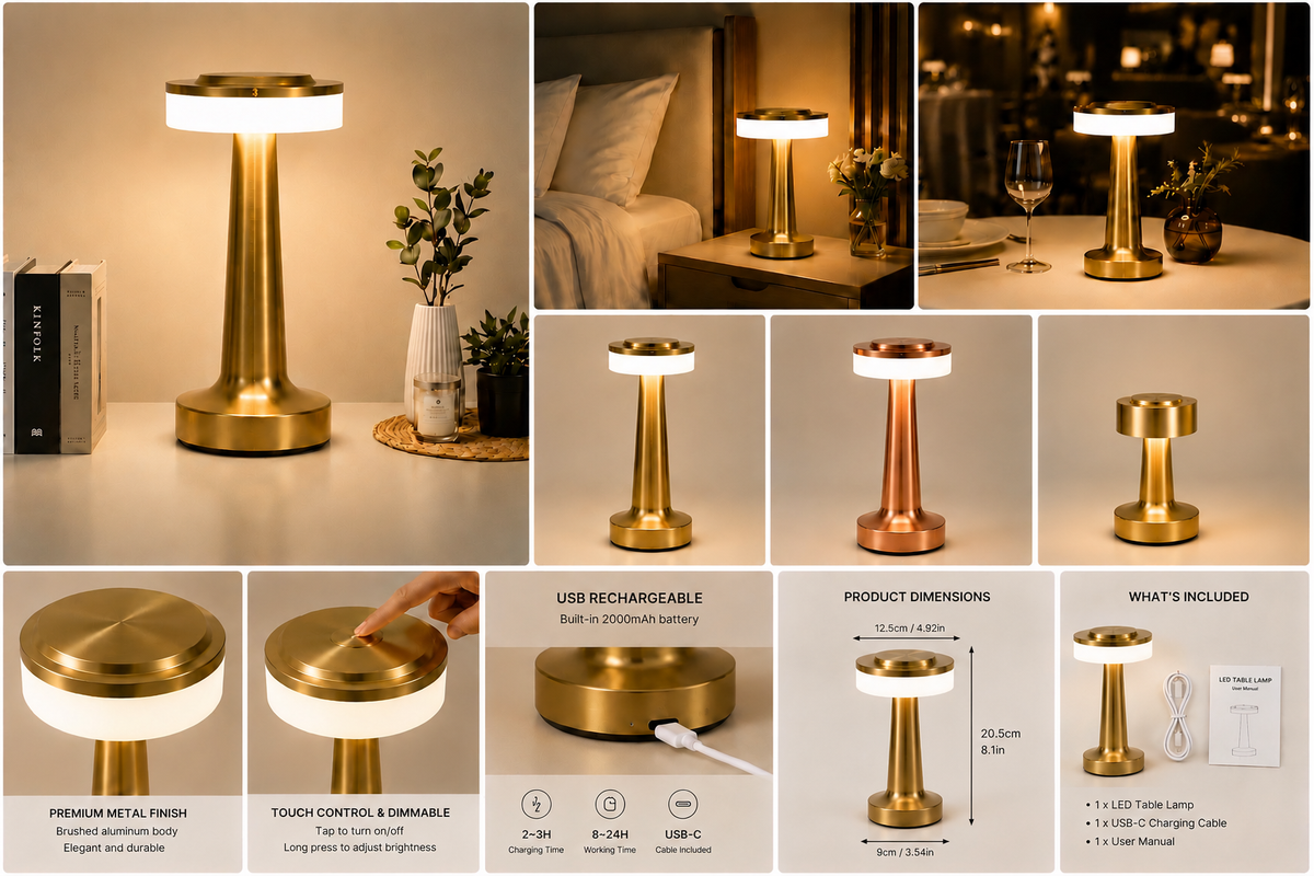 Retro Touch Table Lamp — USB-Rechargeable LED