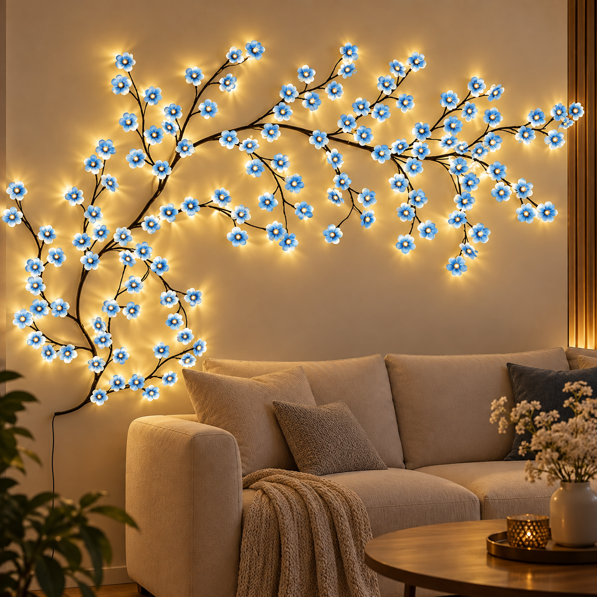 Blue cherry blossom branch light — 2.3 m, 144 LEDs