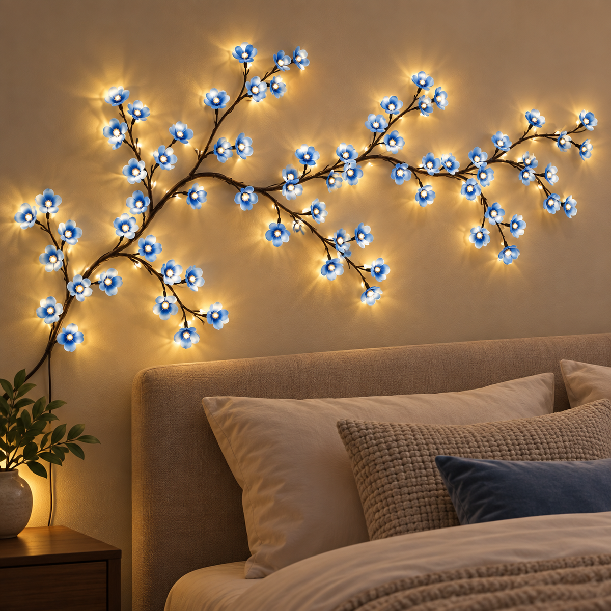 Blue cherry blossom branch light — 1.5 m, 72 LEDs