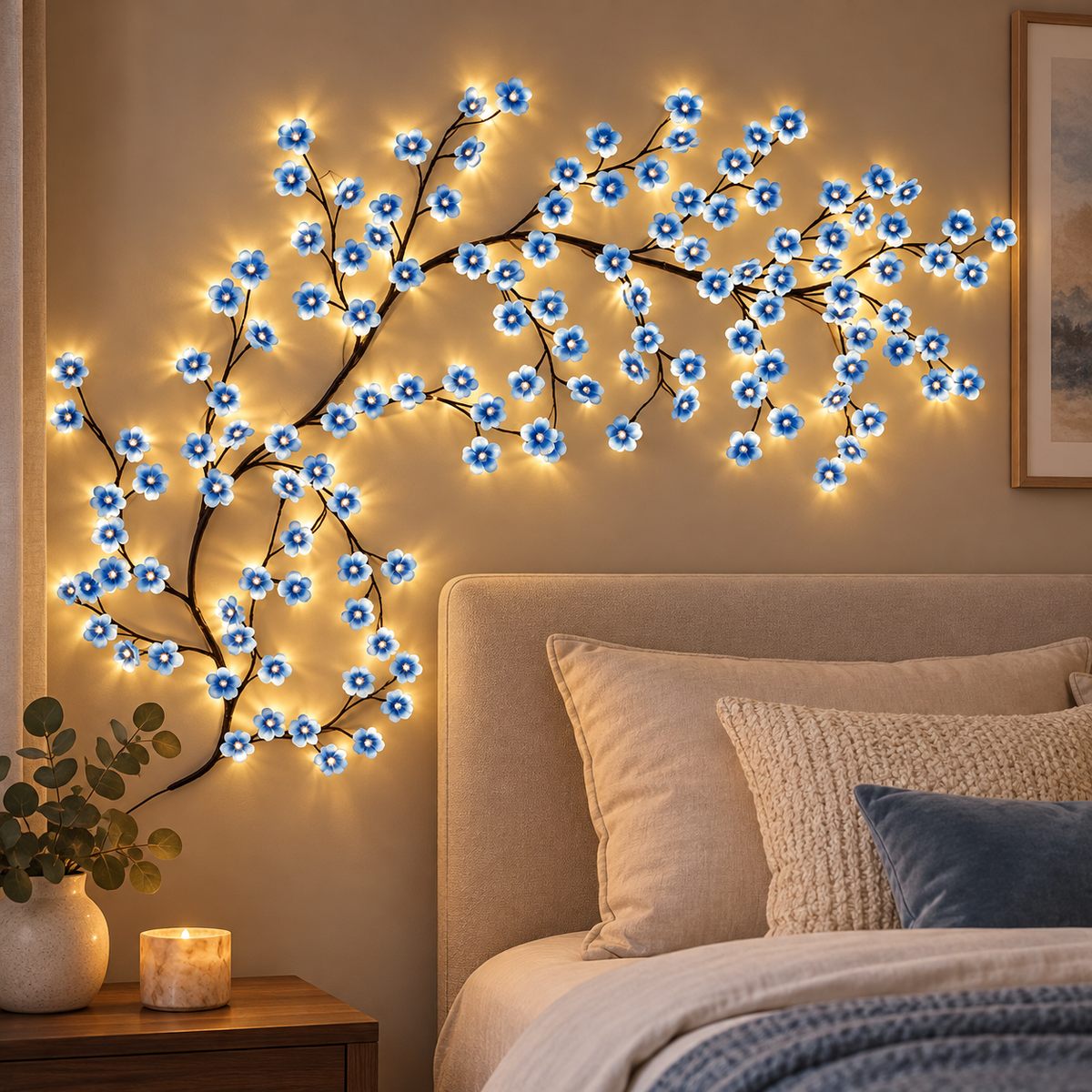 Blue cherry blossom branch light — 1.9 m, 96 LEDs