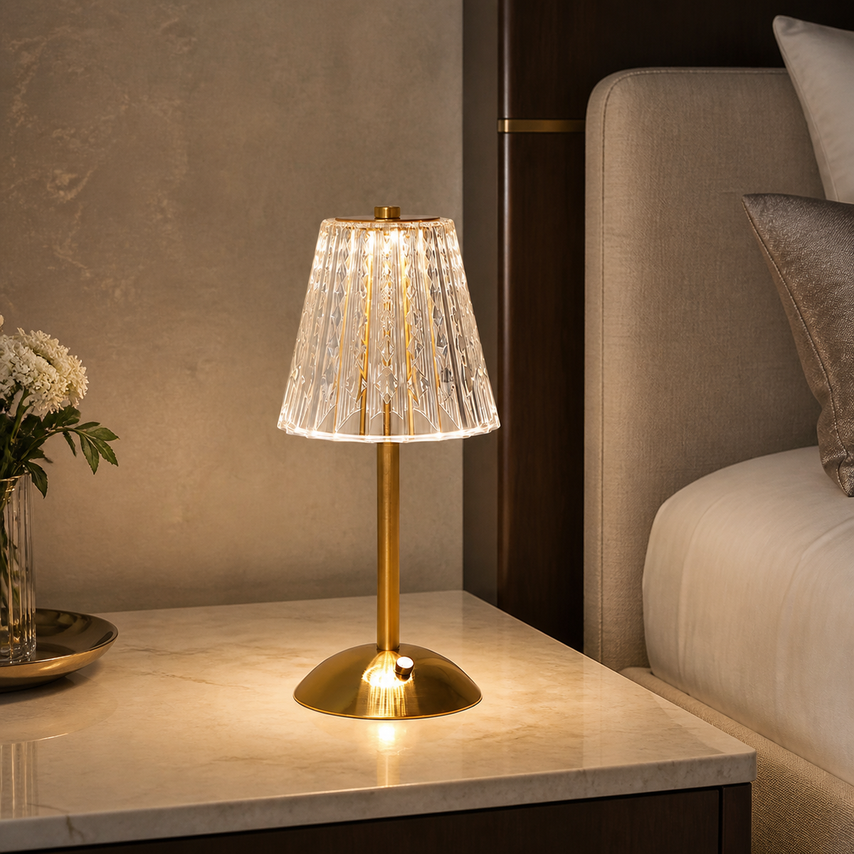 Crystal-Style Dimmable LED Table Lamp | 3-Color Ambient Light