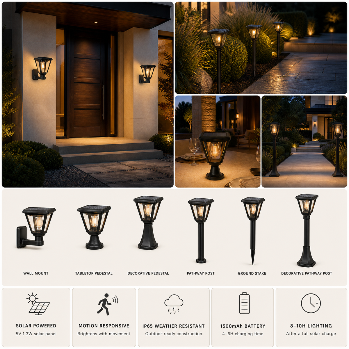 Solar Outdoor Lantern with Motion-Responsive LED
