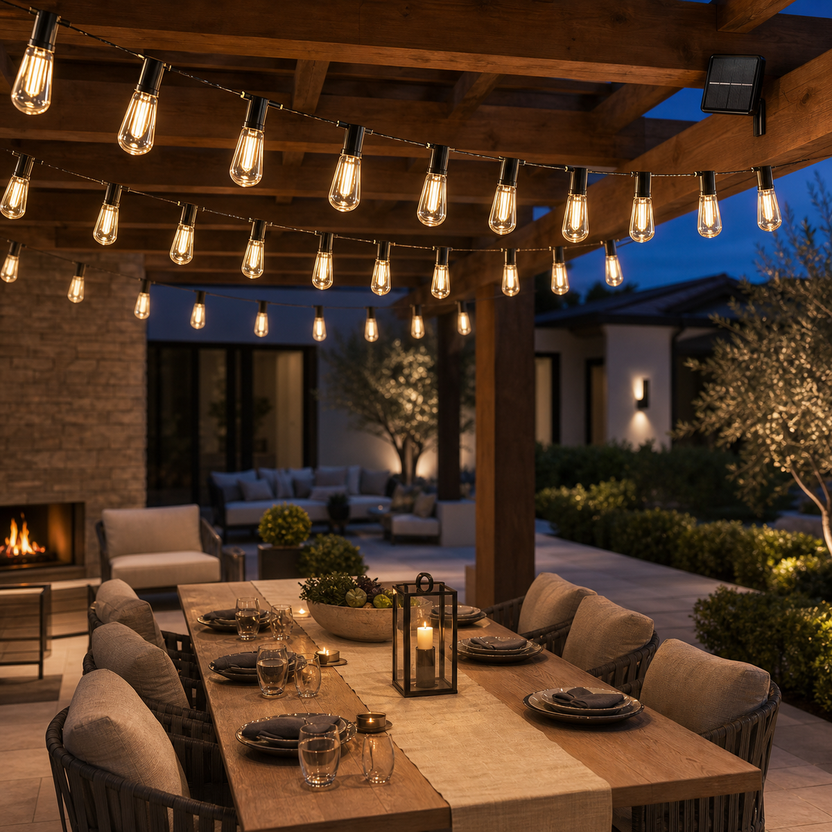Solar Edison String Lights – Warm White Outdoor Patio Lights