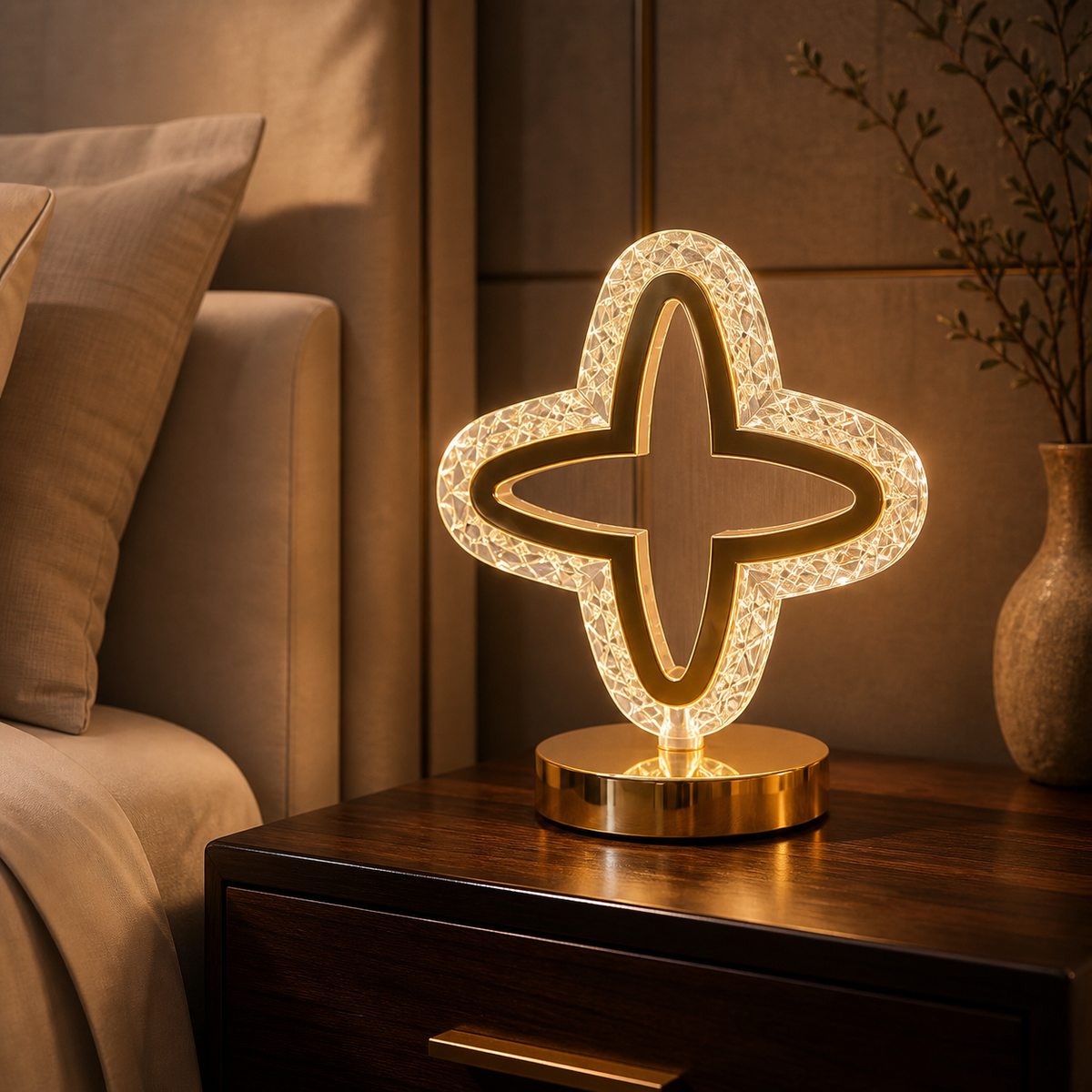Illuminated Crystal Cross Table Lamp — Tri-Colour Rechargeable LED