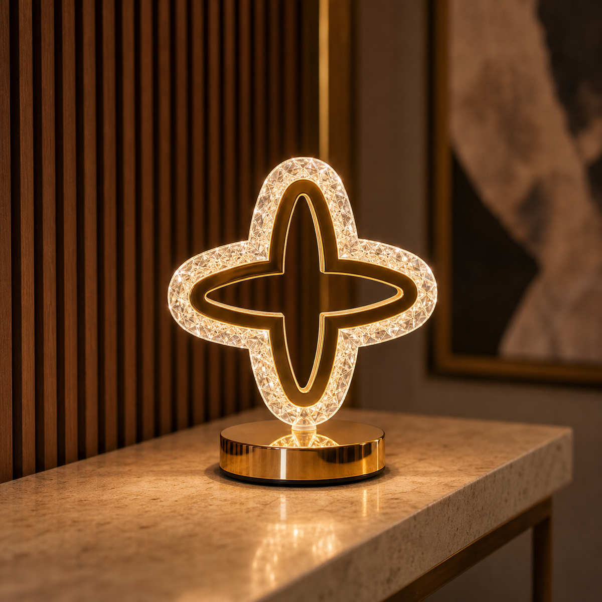 Illuminated Crystal Cross Table Lamp — Tri-Colour Rechargeable LED