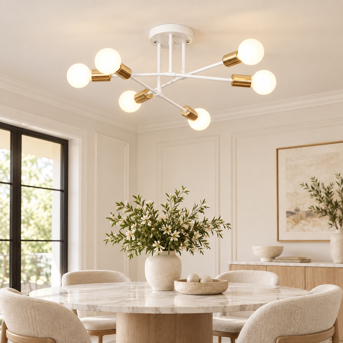 Modern Sputnik ceiling light – Classic 6-Light White and Gold