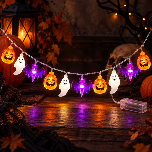 Pumpkin, ghost and bat Halloween string lights, 150 cm with 10 LEDs