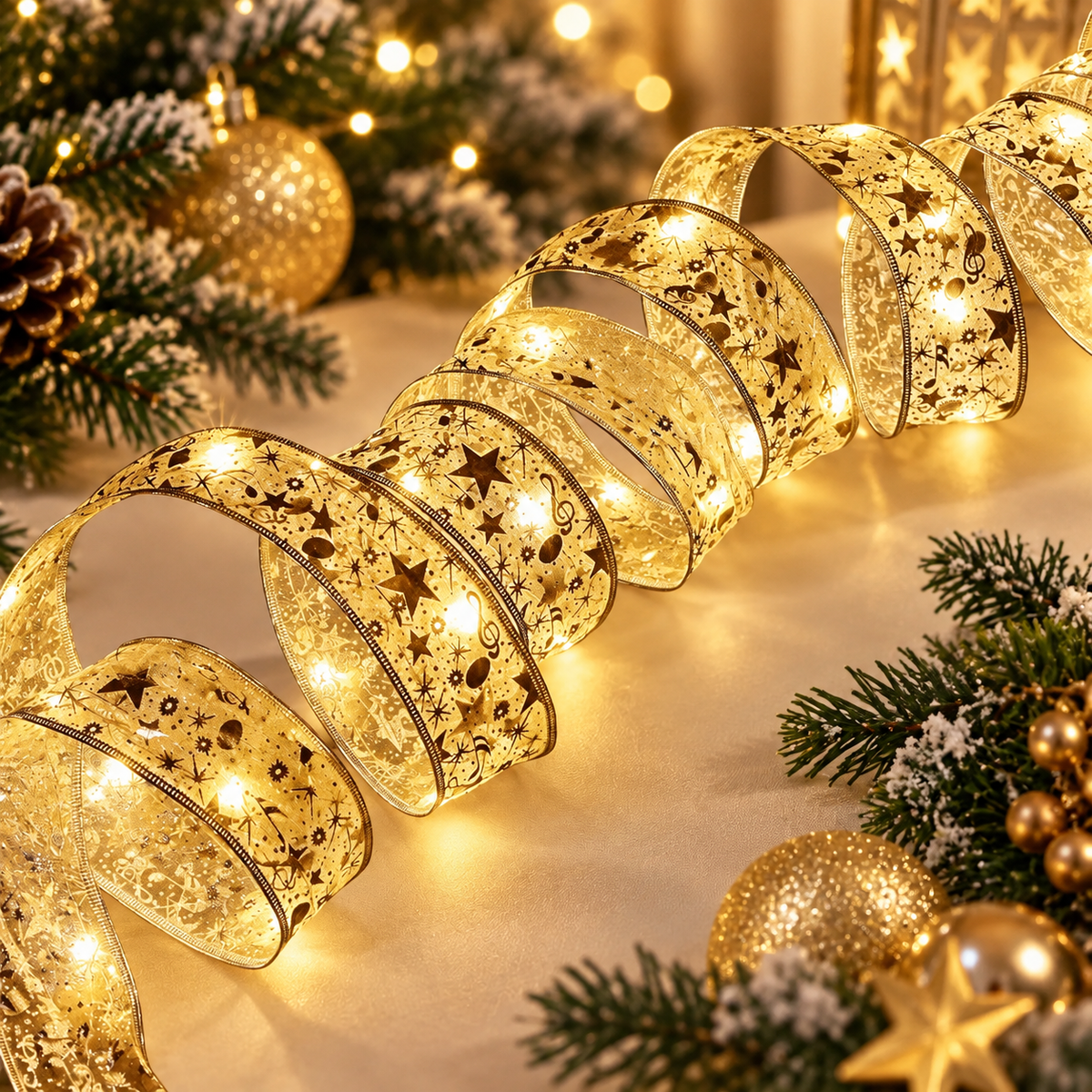 Gold ribbon with warm-white LED lights