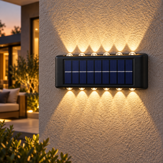 Solar up-down wall light with 12 LEDs in Warm Light