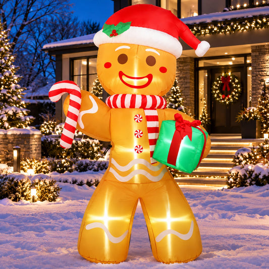 2.4 m LED gingerbread man inflatable in a luxury Christmas display