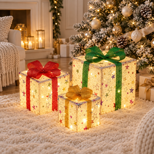 Ivory Stars gift box lights in a luxury Christmas setting