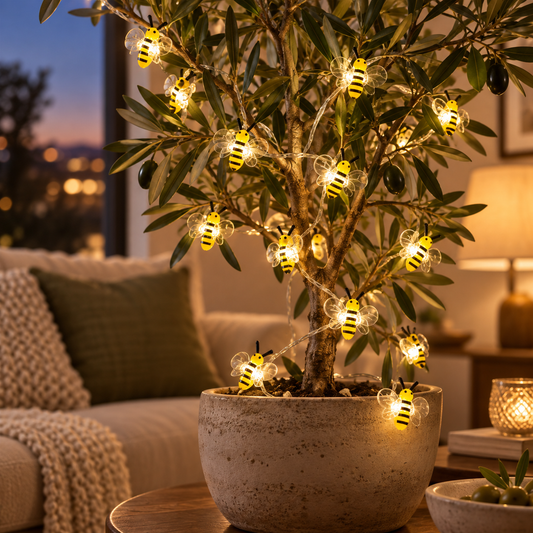 Warm white bee string lights in a luxury living room