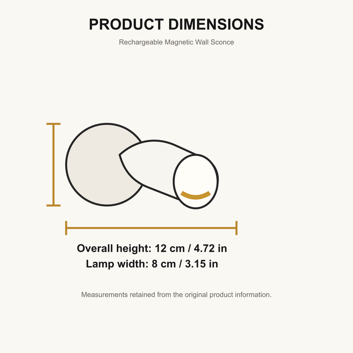 Rechargeable magnetic wall sconce dimensions diagram