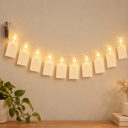 Warm-white 1.5 m photo clip string lights with 10 clips