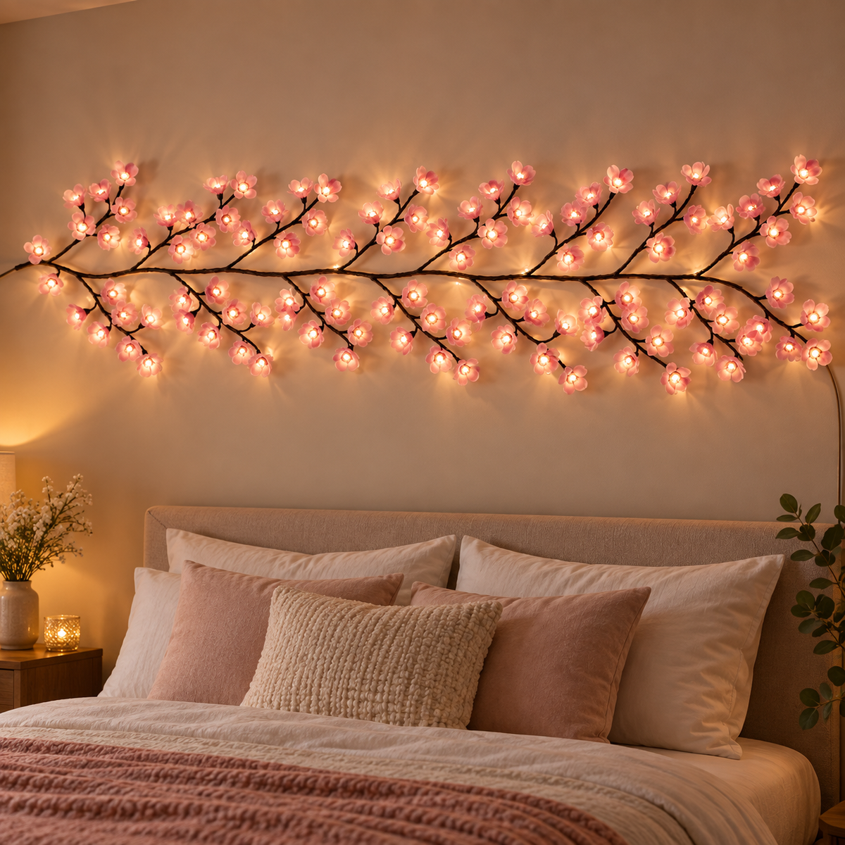 Pink cherry blossom branch light — 2.3 m, 144 LEDs