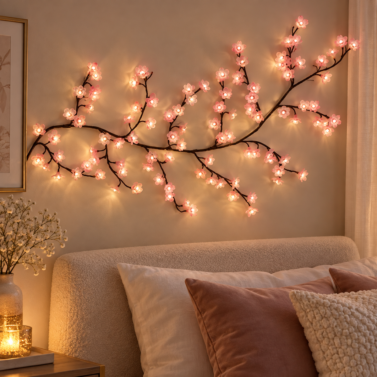 Pink cherry blossom branch light — 1.5 m, 72 LEDs