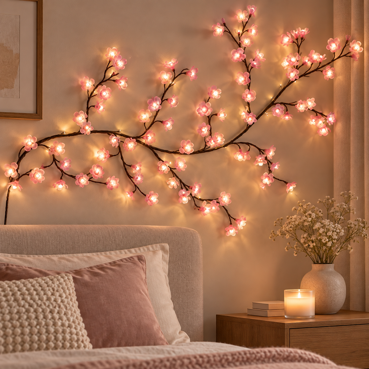 Pink cherry blossom branch light — 1.9 m, 96 LEDs