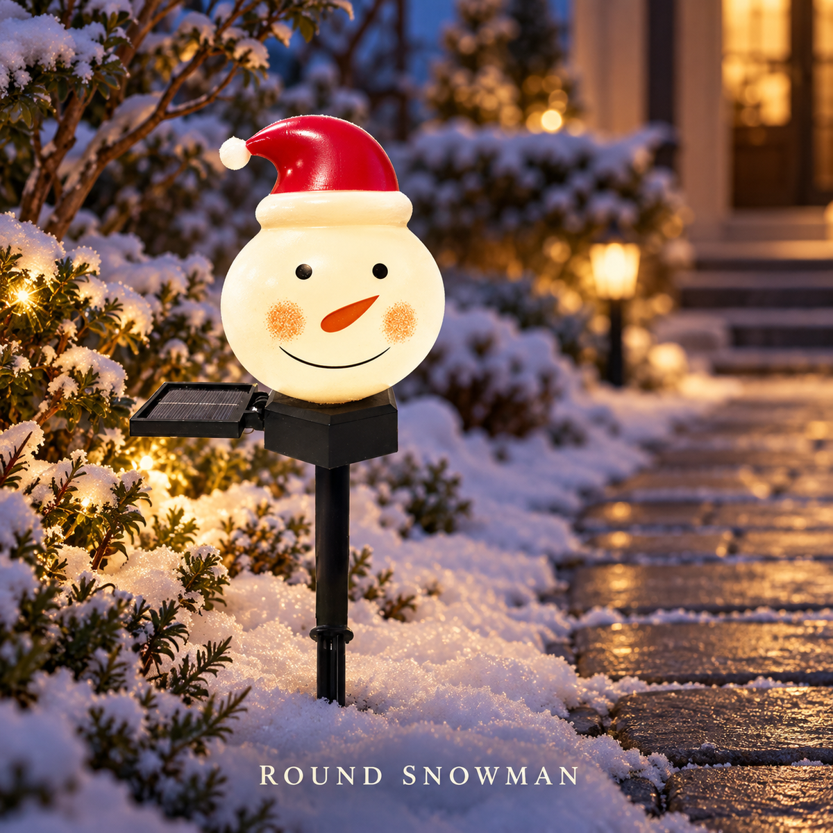 Round Snowman solar Christmas garden stake light