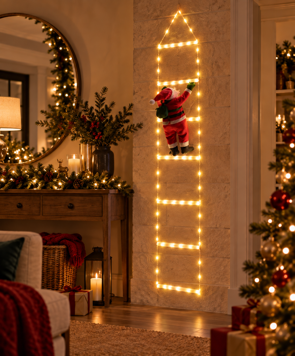 Climbing Santa LED ladder — 1.5 m Warm White luxury variant