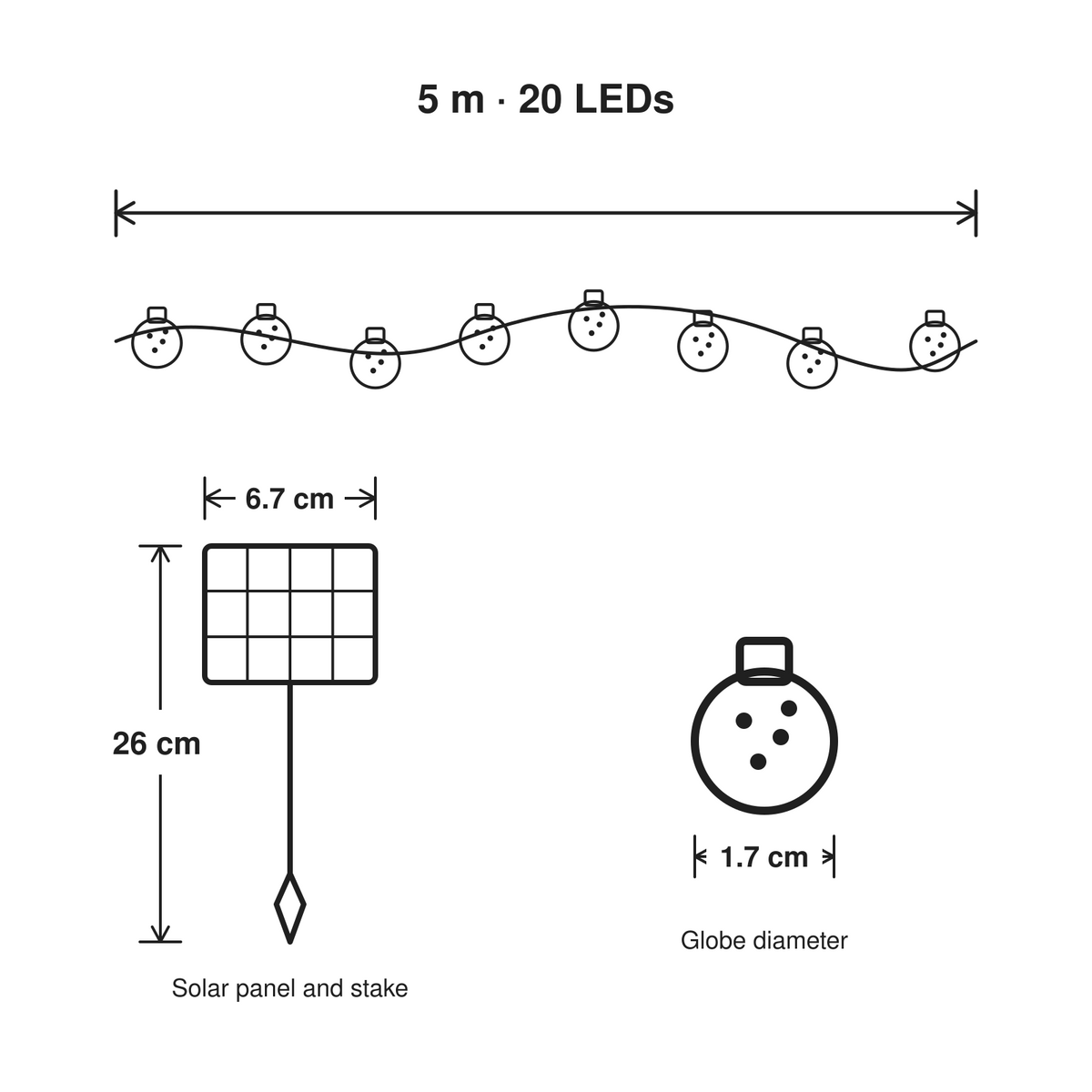 Solar String Lights – 5 m, 20 LED Globe Lights