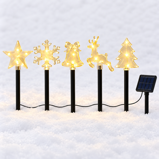 Five-piece mixed-shape solar Christmas pathway light set