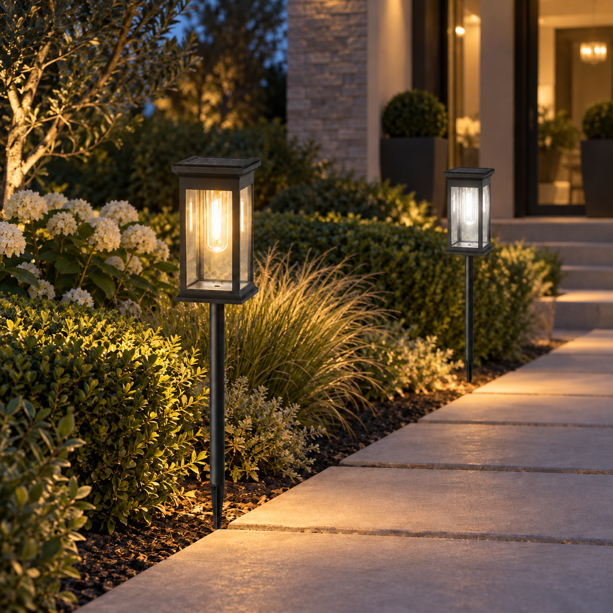 Solar lantern pathway lights, Dual Color, Set of 2