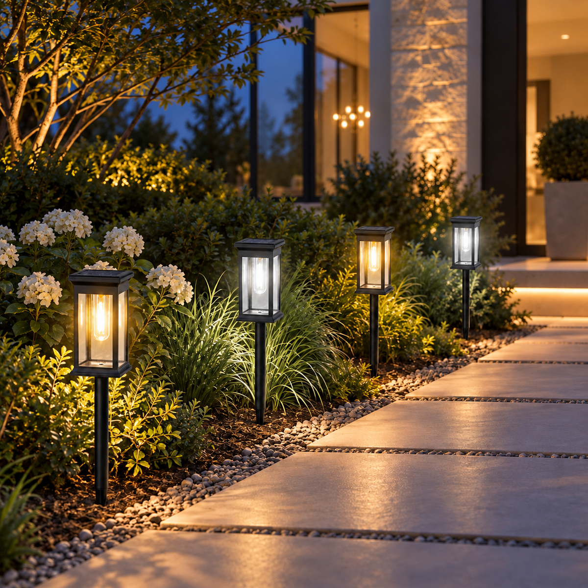 Solar lantern pathway lights, Dual Color, Set of 4