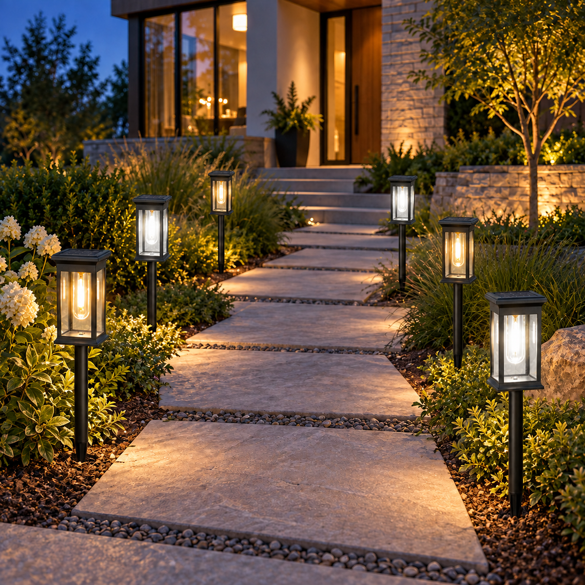 Solar lantern pathway lights, Dual Color, Set of 6